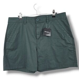 NEW Eddie Bauer Chino Shorts Dragonfly Green Casual Comfort Size‎ 14